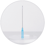 Medical needle on a clear stand