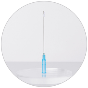 Medical needle on a clear stand