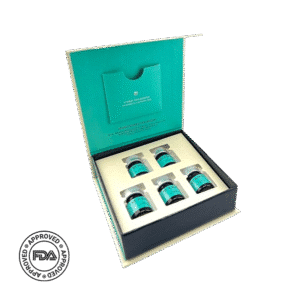 Box of skincare vials, open display