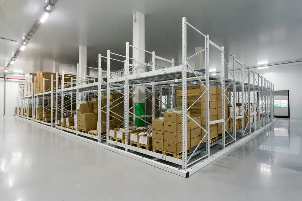 Warehouse storage with brown boxes