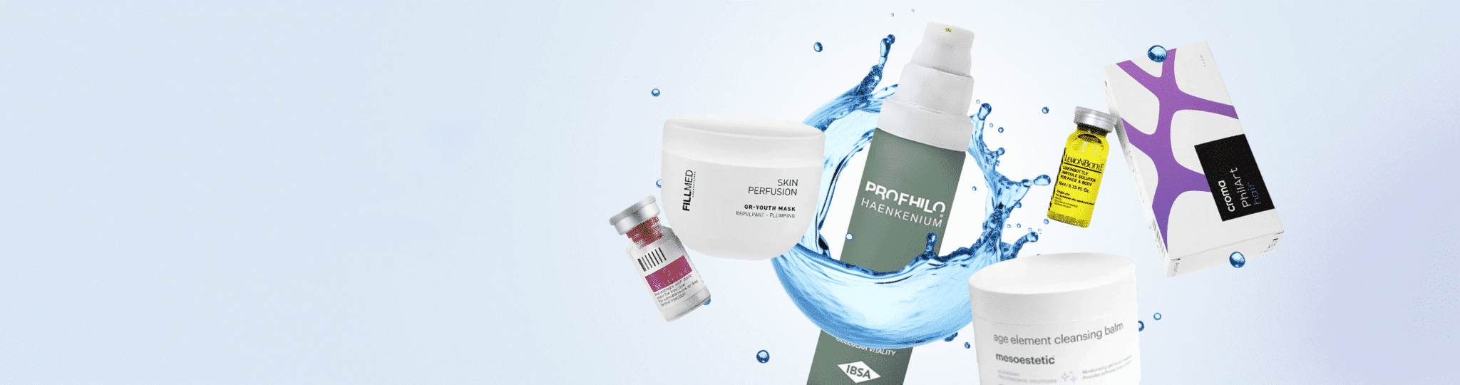 Skin care products with water splash.